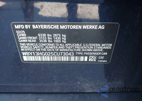 2025 BMW I5 xDrive40 from USA, damaged, VIN WBY13HG02SCU73043